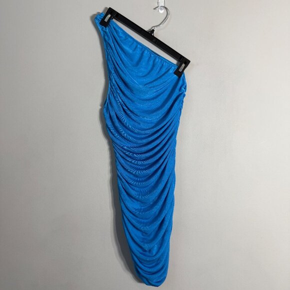 Lioness The Goddess One Shoulder Ruched Mini Dress Womens XS Blue Cocktail Party - Picture 5 of 14